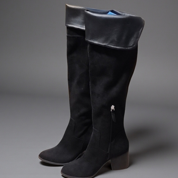 BP NORDSTROM Black Over the Knee Boots 6 LUKE Black Vegan Suede Fold Down - Picture 8 of 13